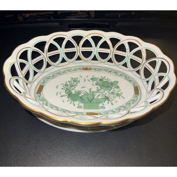 Herend Hungary Poisson Open Weave Bowl Reticulated Basket 7403 8.5" x 6" x 2.25" - Picture 16 of 16